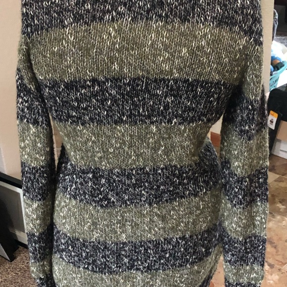 Mudd Cardigan Sweater Size Large Green Black Stripe Sequin Long Knit - Picture 3 of 5